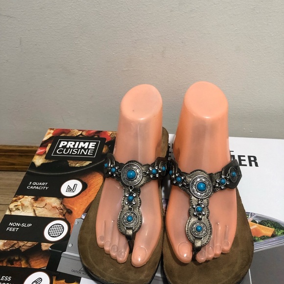 Nicole Pecos Women's Freesia Light LEATHER Rhinestones Sandals Size 7M - Picture 11 of 16